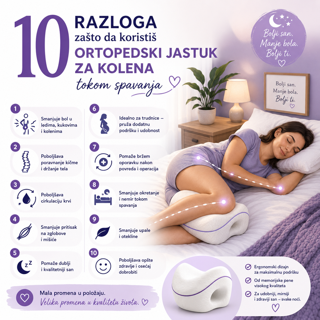 10 razloga zašto da koristiš ortopedski jastuk za kolena tokom spavanja