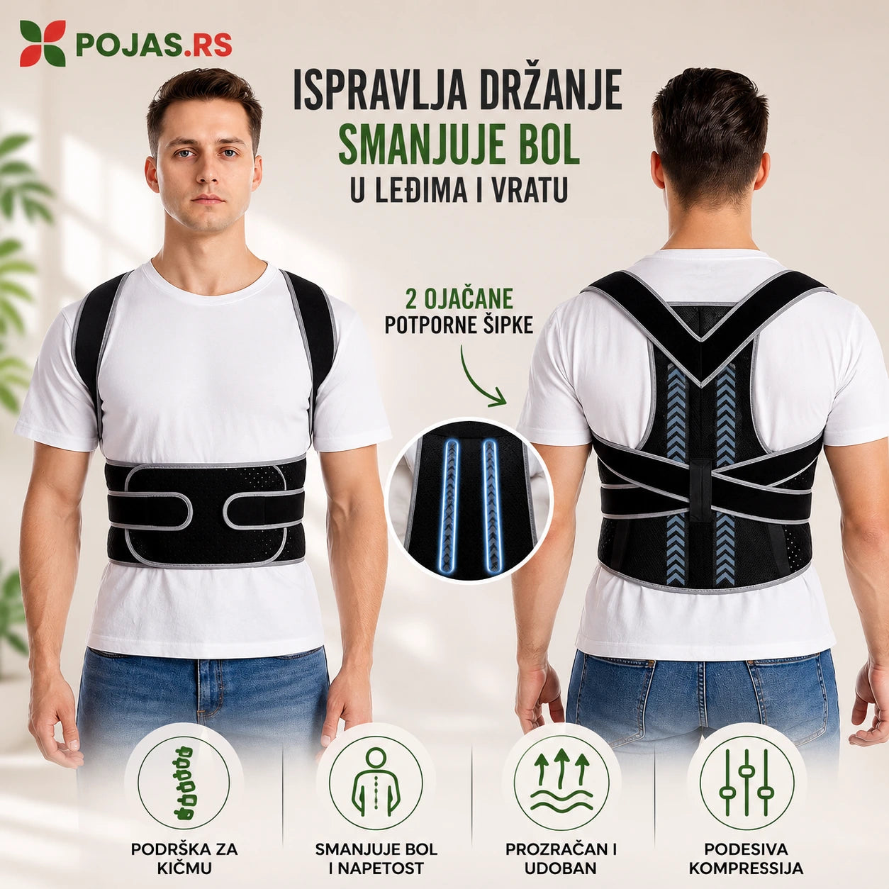 Pojas za Kičmu za Pravilno Držanje - Crni