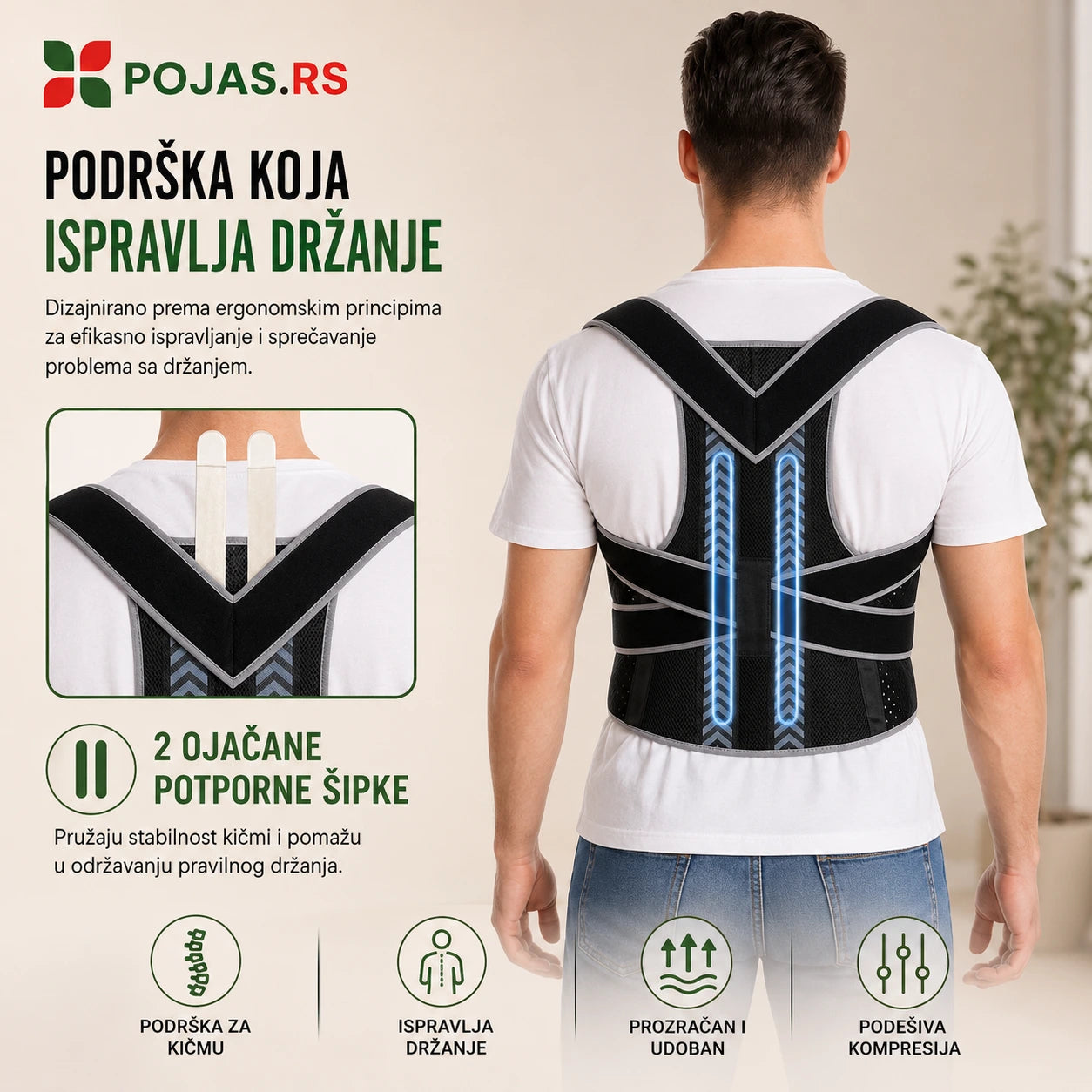 Pojas za Kičmu za Pravilno Držanje - Crni
